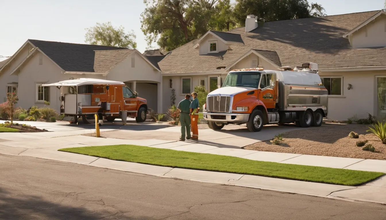 A friendly provider talking with a homeowner beside a stucco ranch home in Menifee